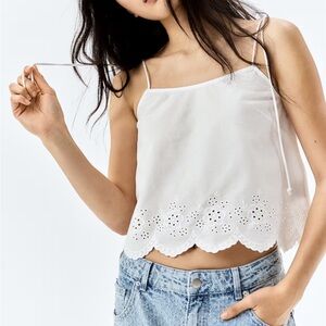 White Eyelet Lace Trim Cami Top